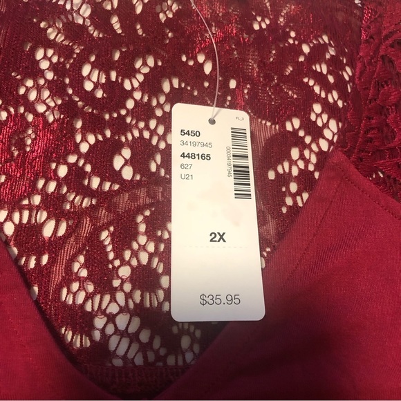 PENNINGTONS PLUS 2X In Every Story A-Line Tank Top Lace Yoke in Rumba Re… - Picture 9 of 14